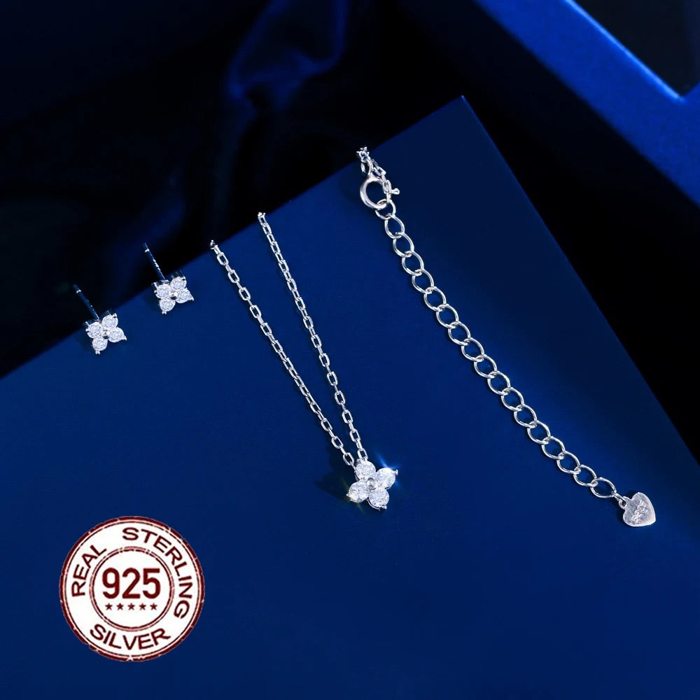 S925 Silver Flower Shaped Jewelry Set