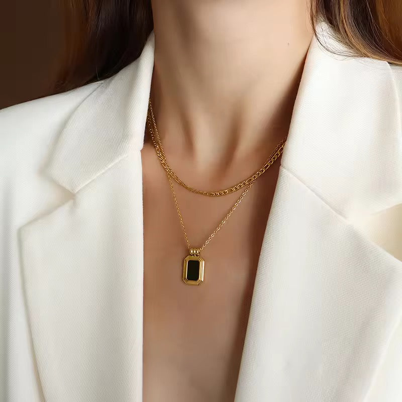 Double Layer Rectangular Necklace
