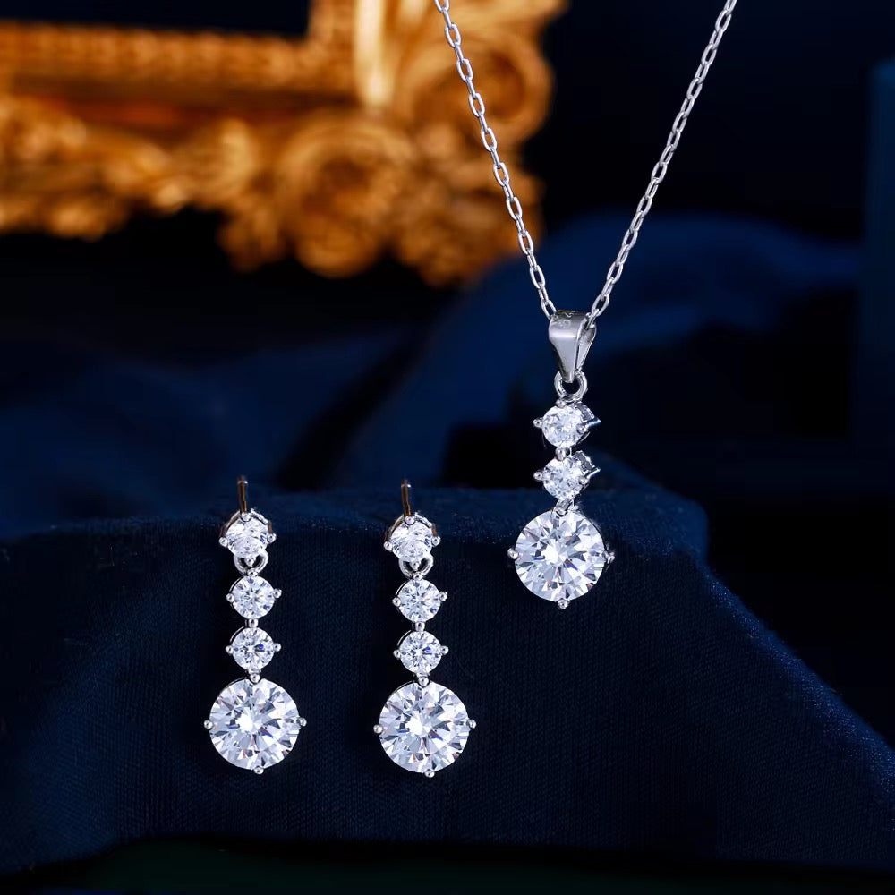 S925 Silver Shiny Earrings Necklace set