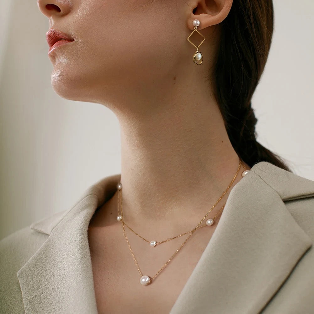 S925 Silver Double Layers Pearl Necklace