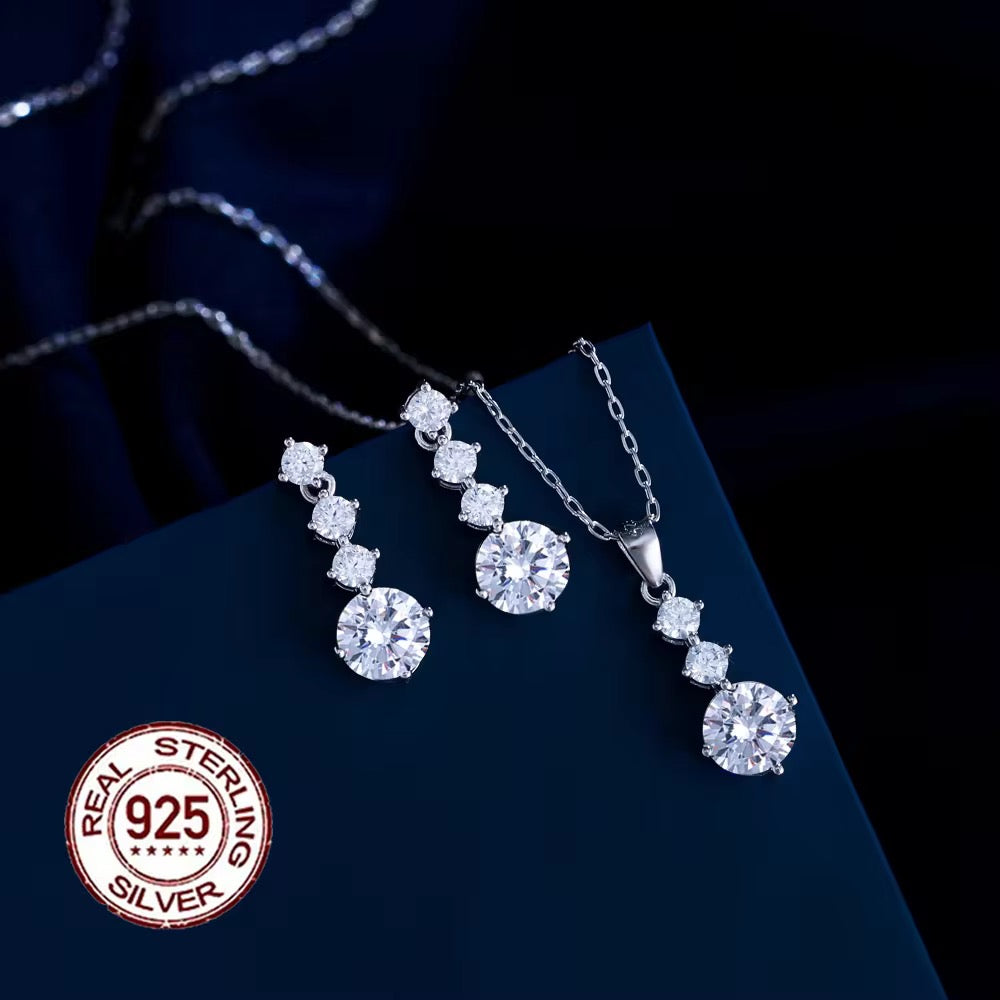 S925 Silver Shiny Earrings Necklace set