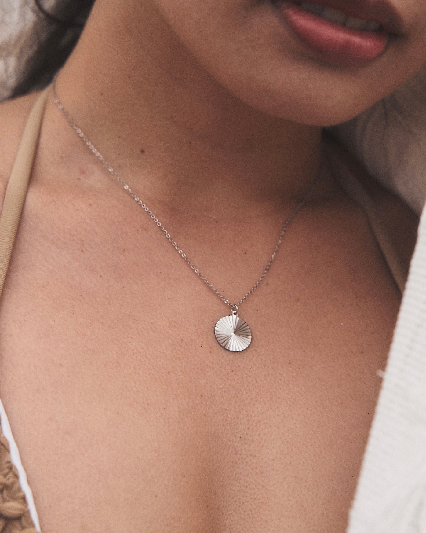 Round Gear Pendant Necklace Silver