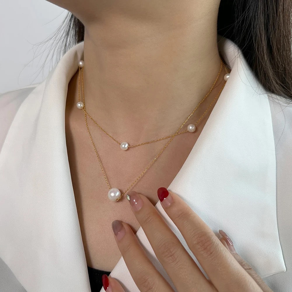 S925 Silver Double Layers Pearl Necklace