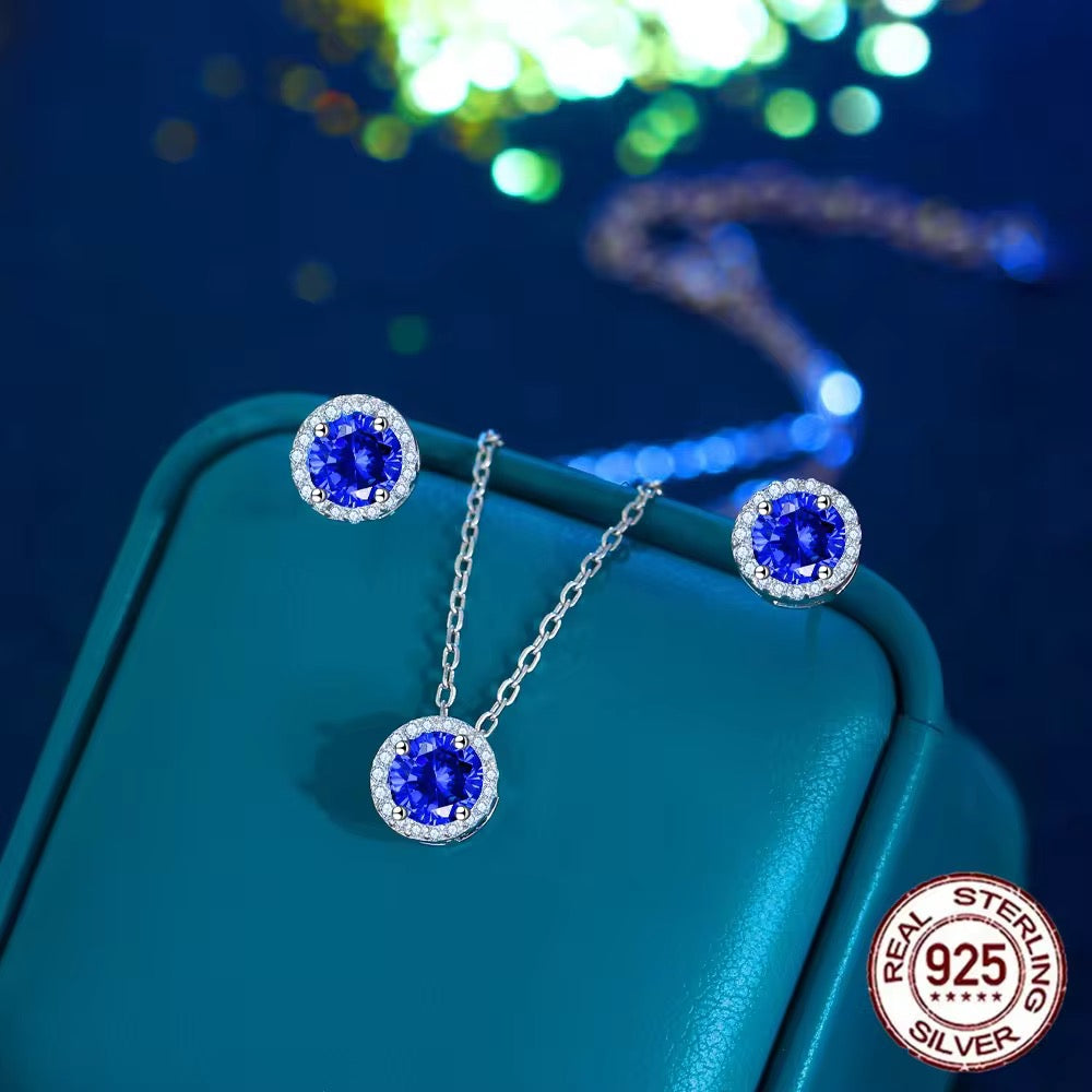 S925 Blue Cubic Earrings Necklace set
