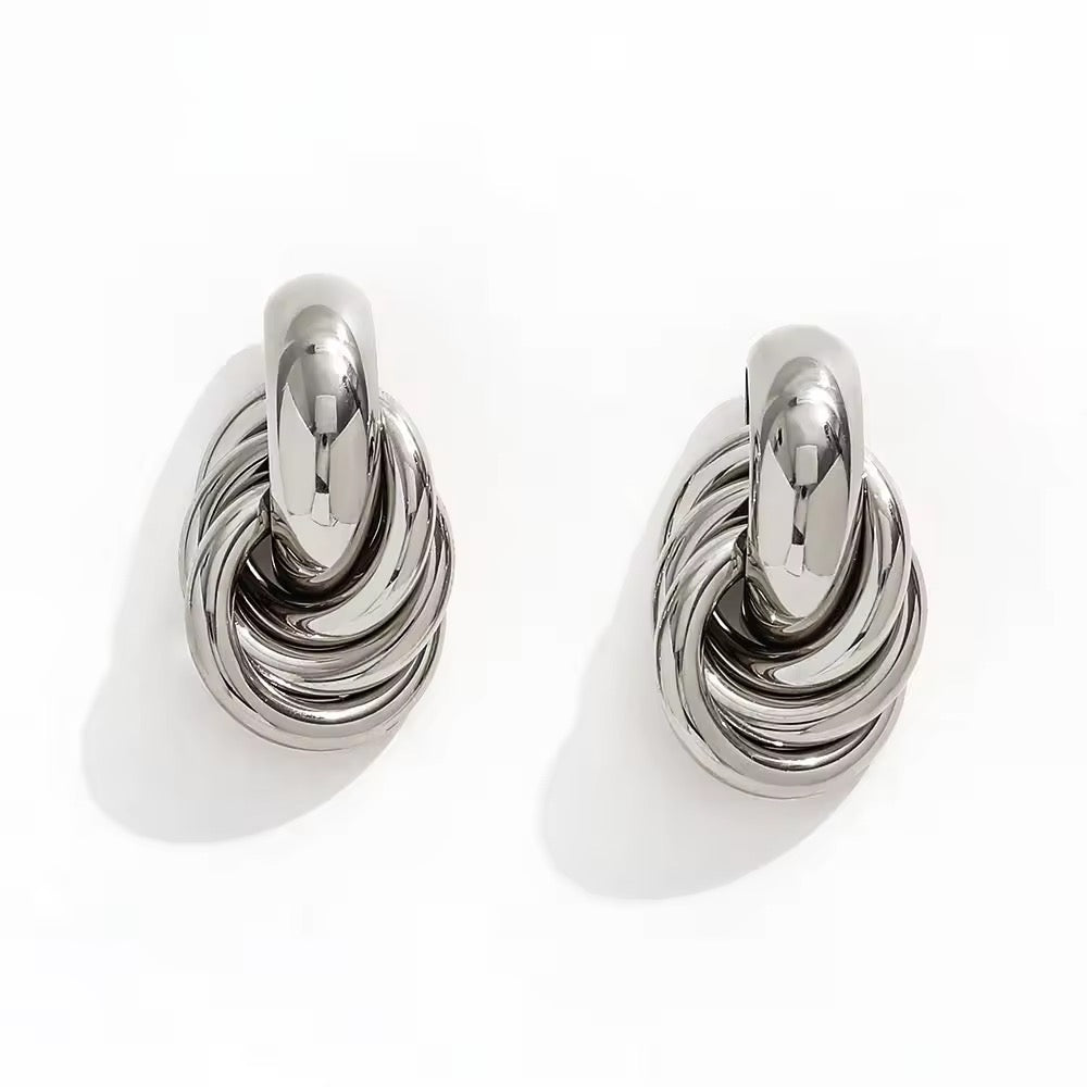 Twisted MultiLayered Earrings Silver color