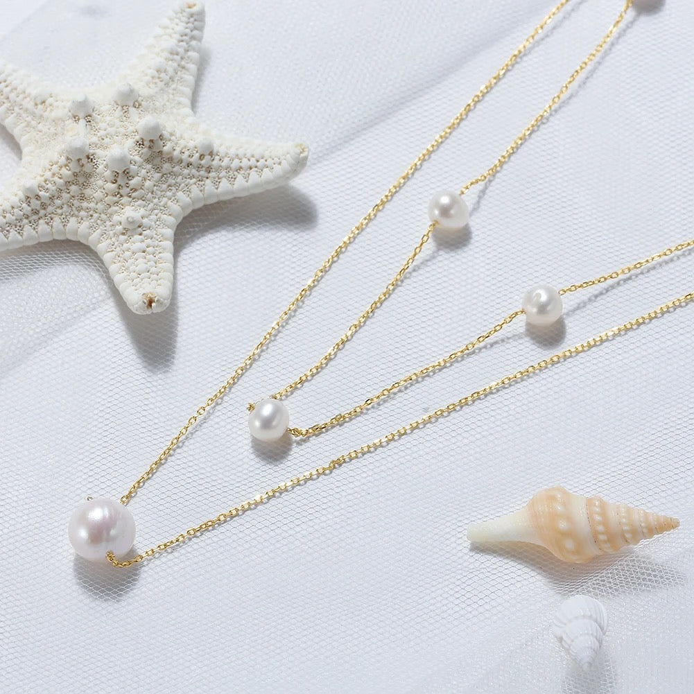 S925 Silver Double Layers Pearl Necklace