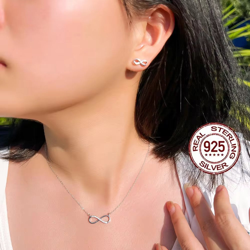 S925 Infinity Earrings Necklace set