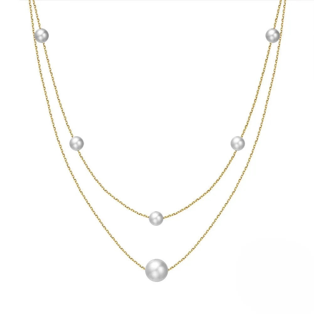 S925 Silver Double Layers Pearl Necklace