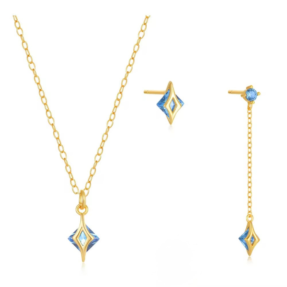 S925 Silver Star Blue Earrings & Necklace set