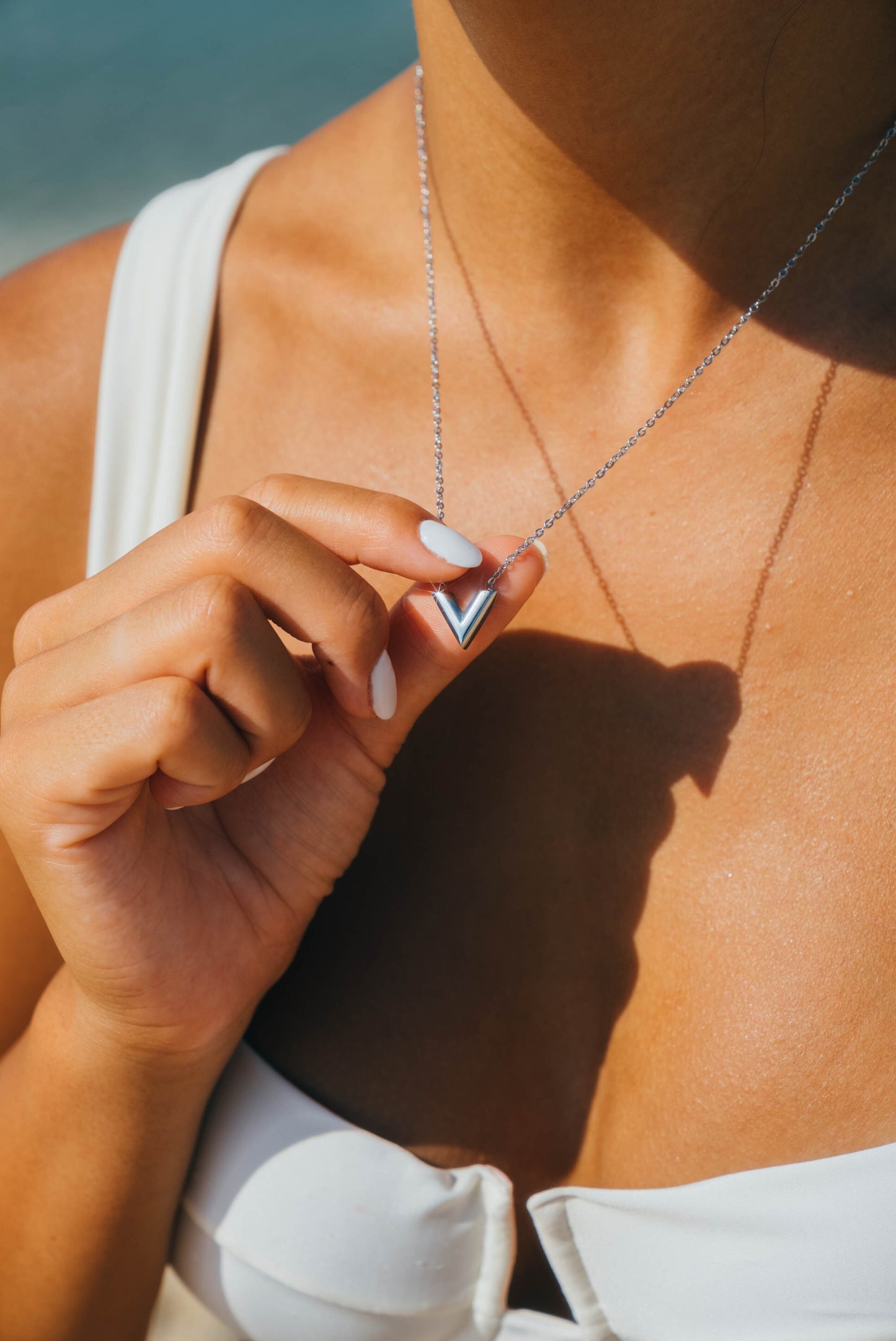 V Shape Letter Necklace Silver