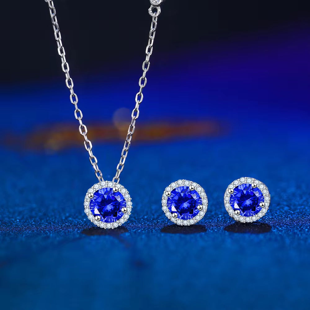 S925 Blue Cubic Earrings Necklace set
