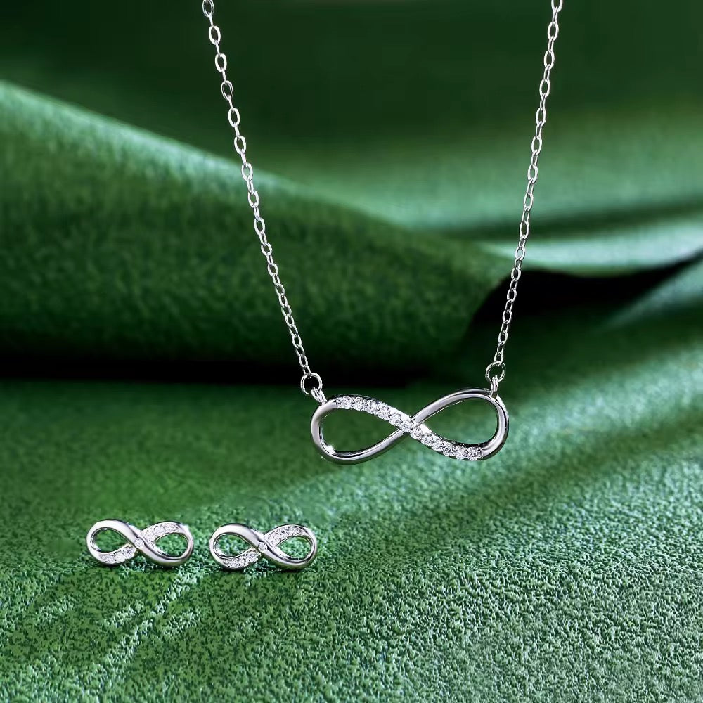 S925 Infinity Earrings Necklace set