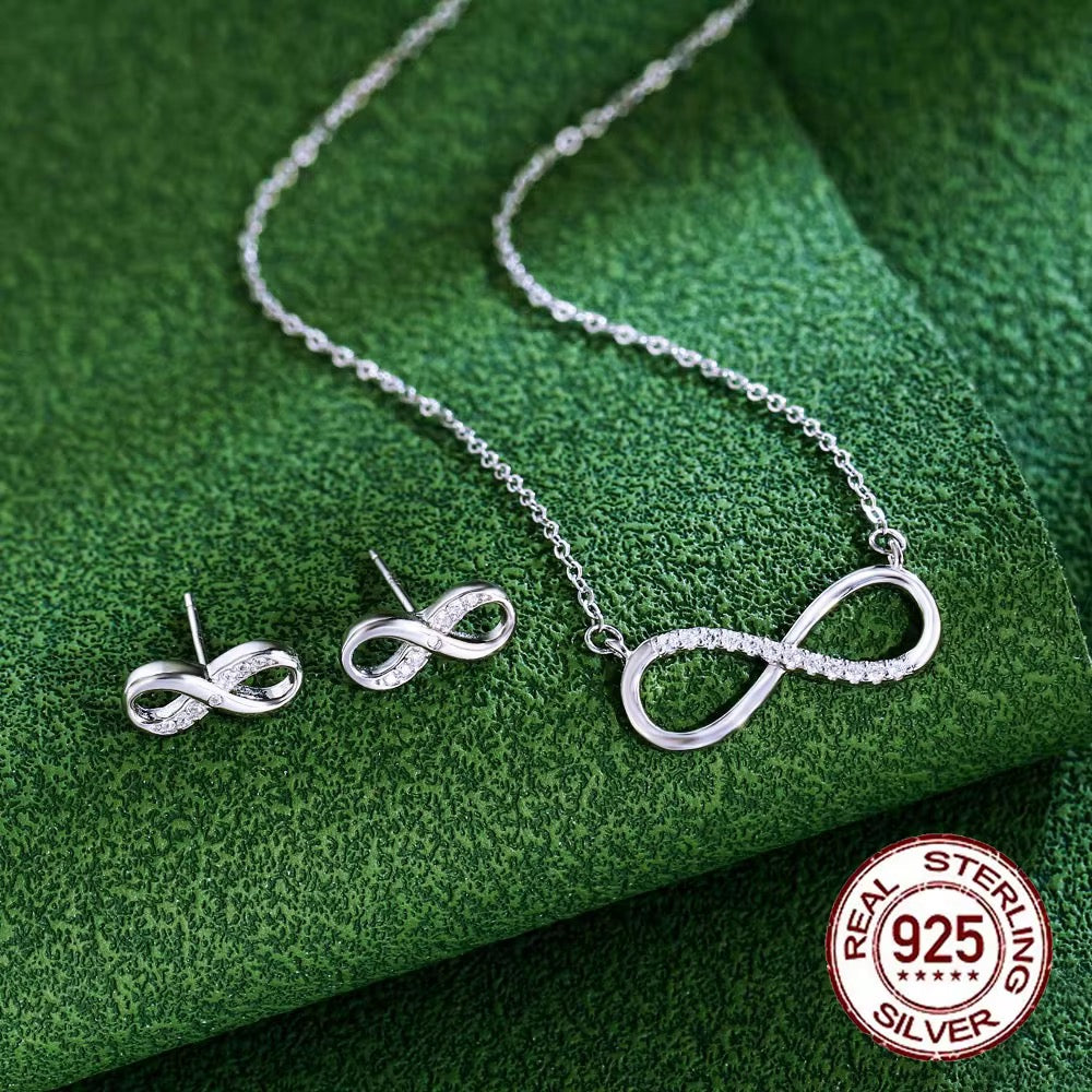 S925 Infinity Earrings Necklace set