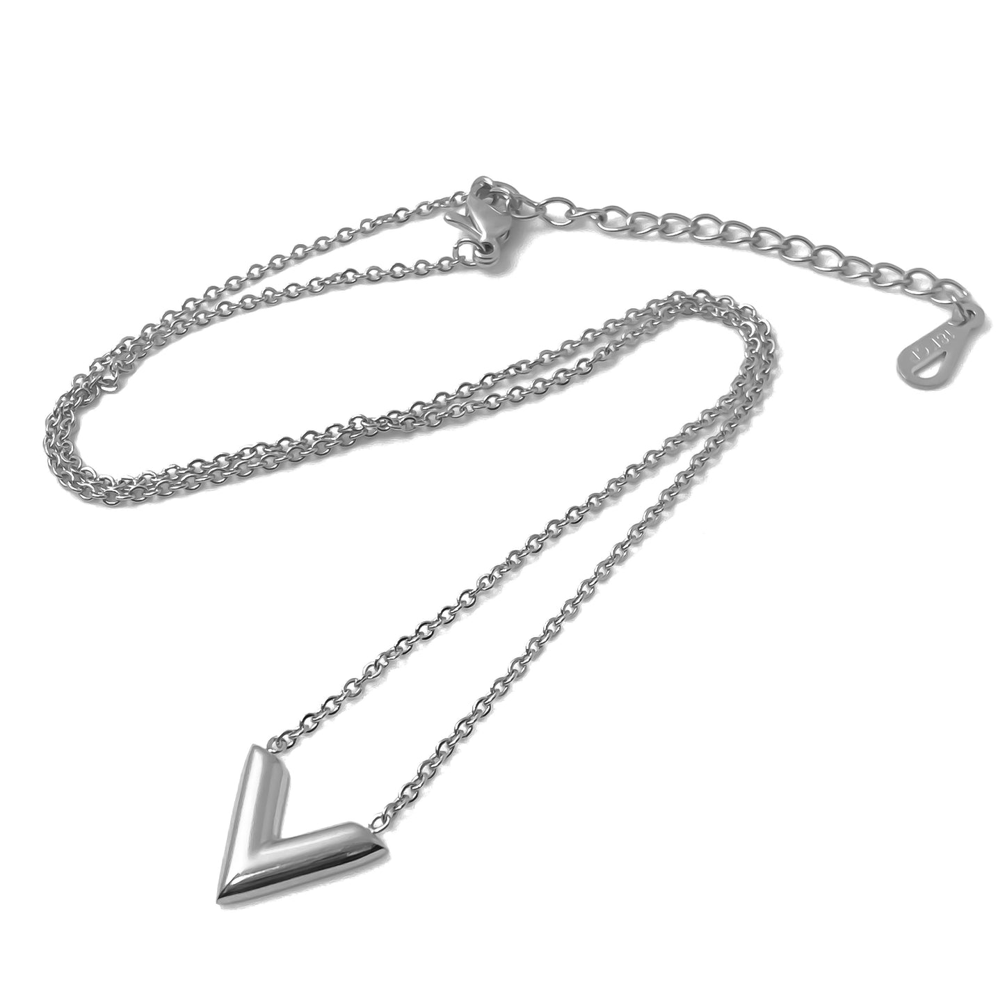V Shape Letter Necklace Silver