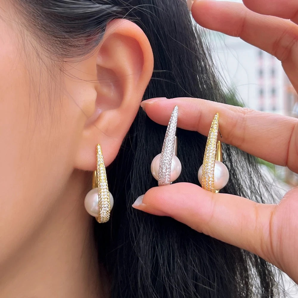 Unique U Shaped Pearl Earrings