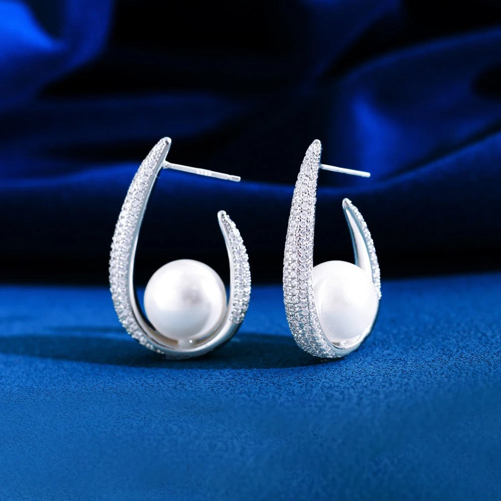 Unique U Shaped Pearl Earrings