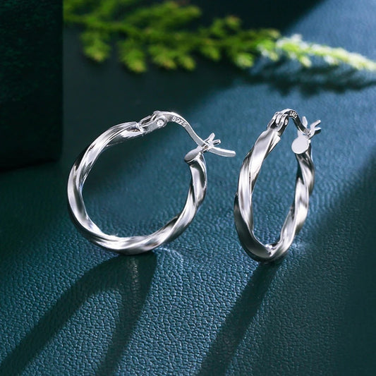 S925 Sterling Silver Twisted Hoop Earrings