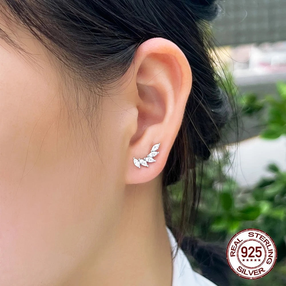 Leaf Shape S925 Silver Stud Earrings