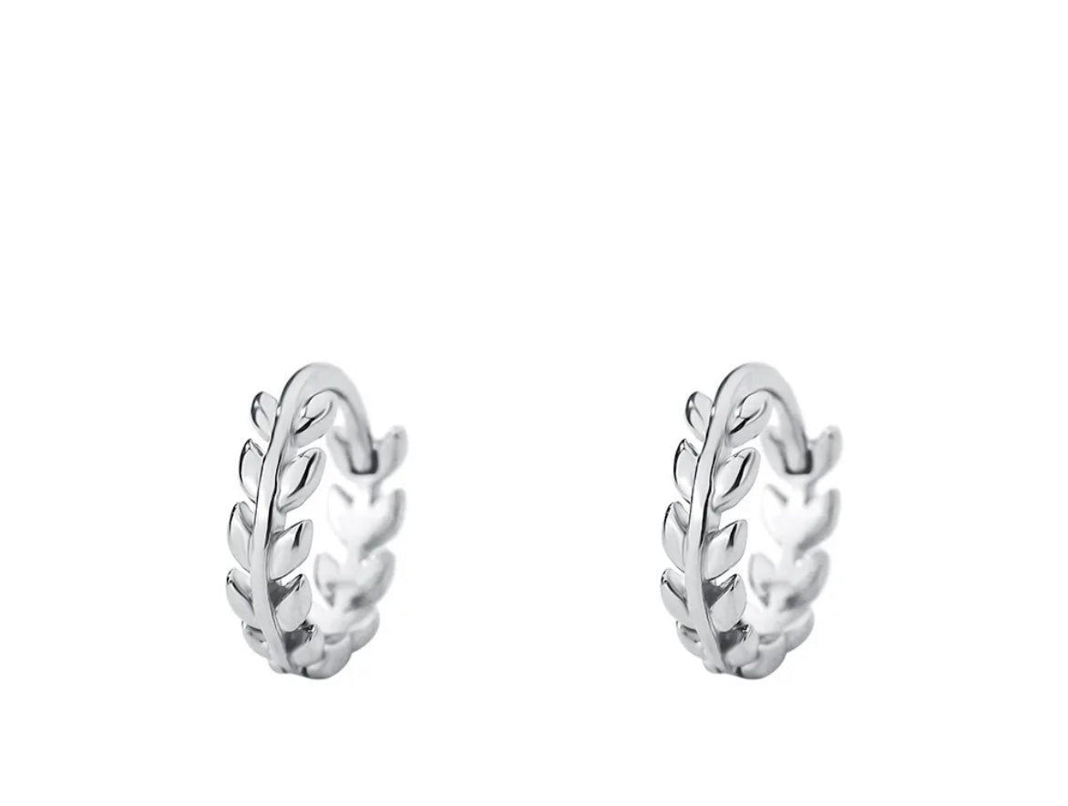 S999 Pure Silver Wheat Leaves Hollow Hoop Earrings M10524101