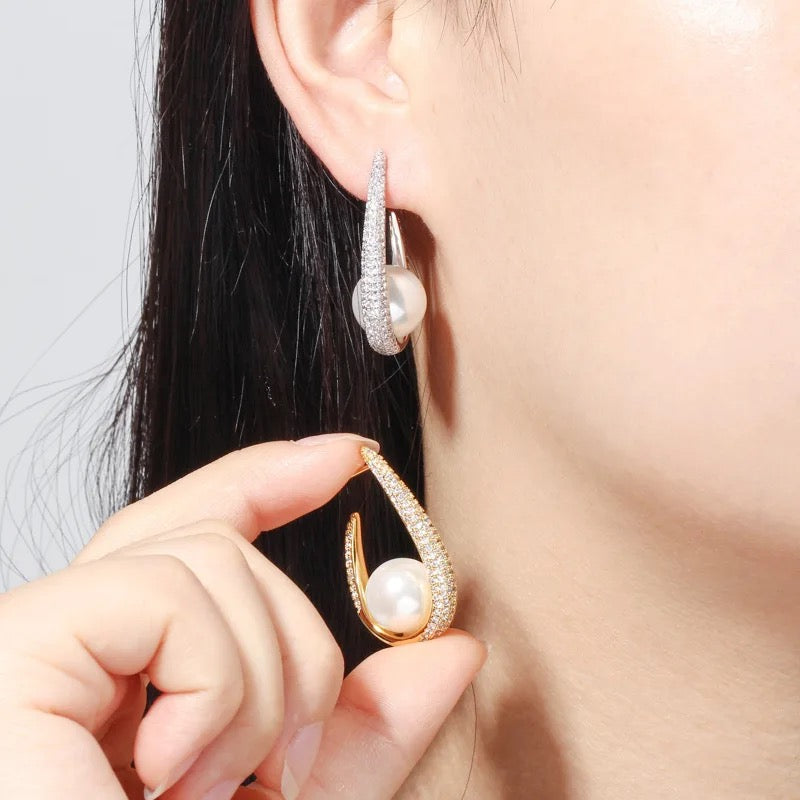 Unique U Shaped Pearl Earrings