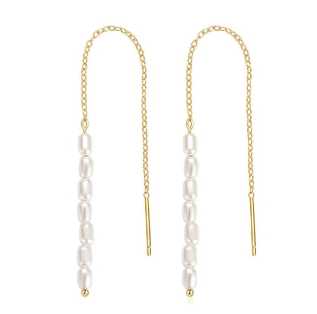 S925 Silver Pearl Long Tassel Chain Earrings M10524100