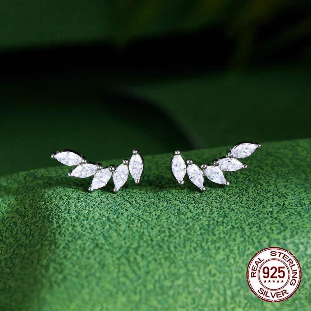 Leaf Shape S925 Silver Stud Earrings