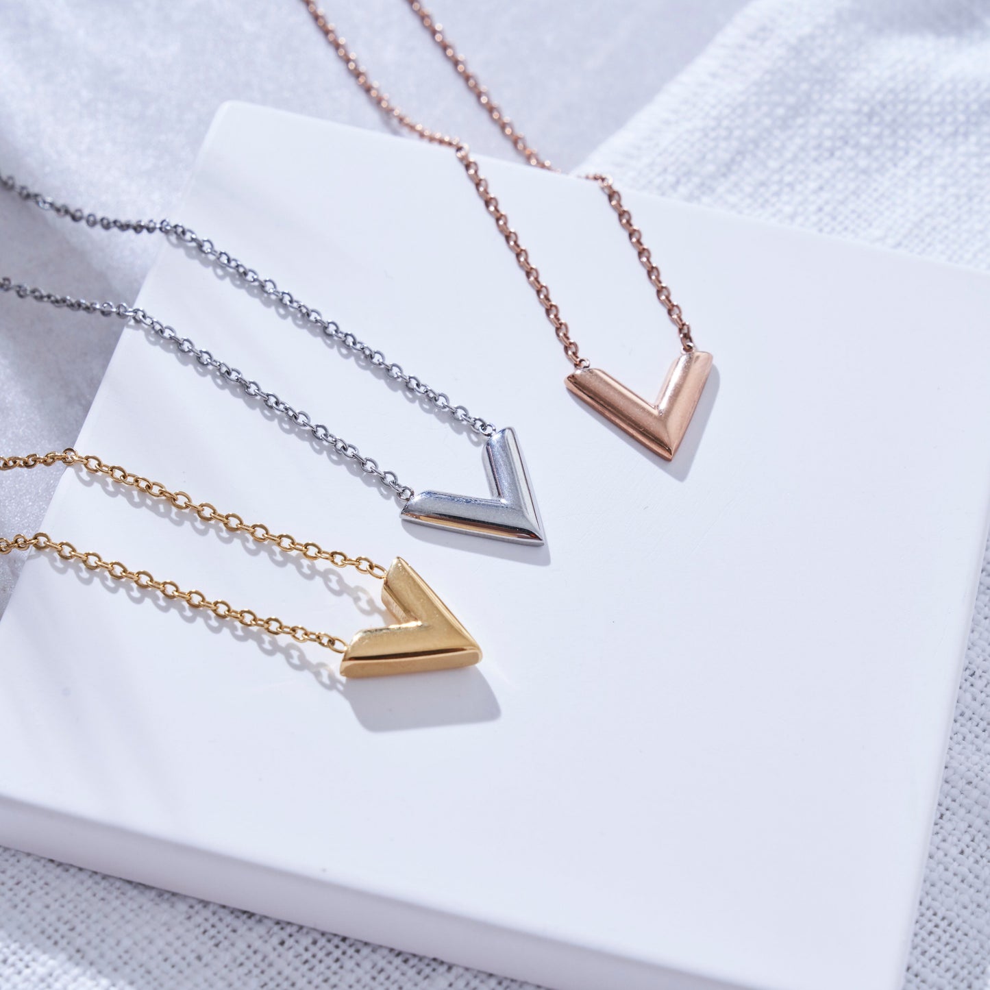 V Shape Letter Necklace Gold