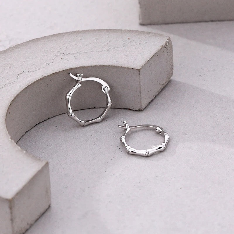 S925 Sterling Silver Bamboo Hoop earrings M10524094