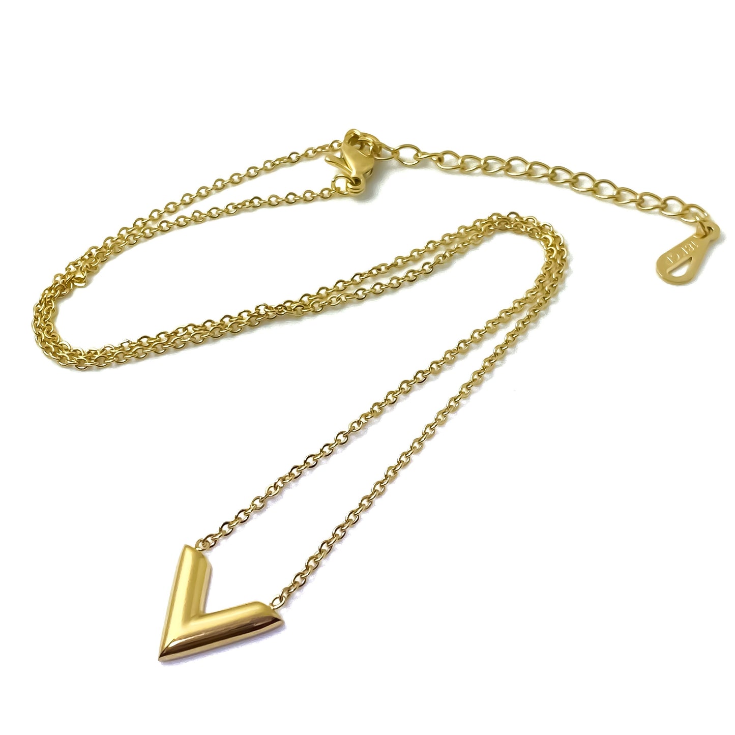 V Shape Letter Necklace Gold