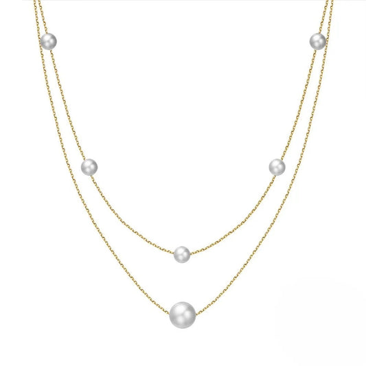 S925 Silver Double Layers Pearl Necklace