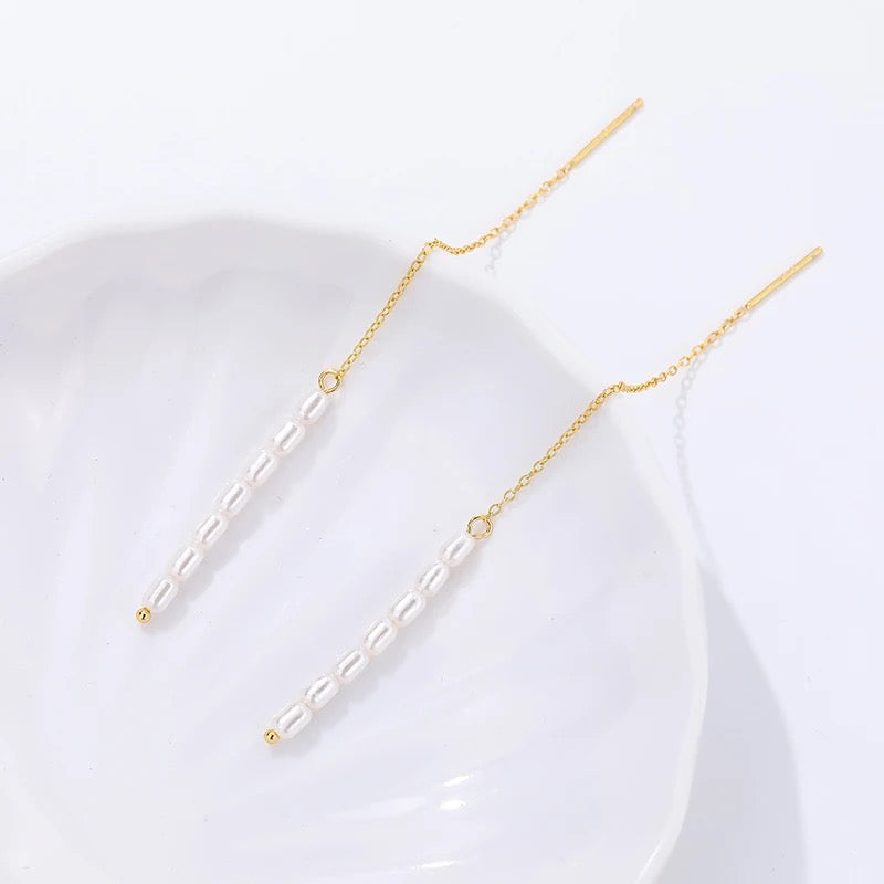 S925 Silver Pearl Long Tassel Chain Earrings M10524100