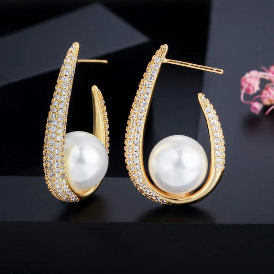 Unique U Shaped Pearl Earrings